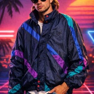 Christian Dior Vintage 80s Monsieur Color Block Mens Nylon Track Jacket Size XL